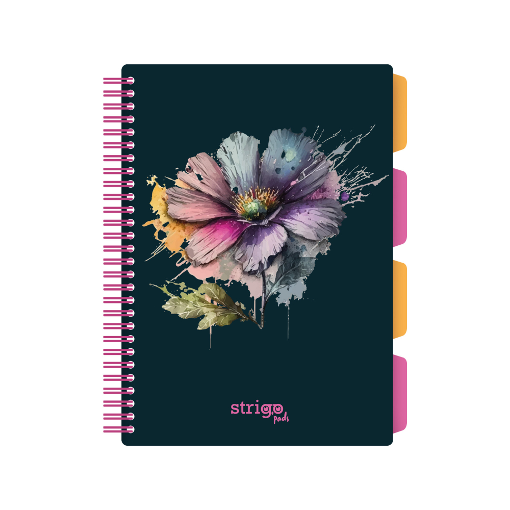 Caiet cu Spirala si Separatoare Strigo Pads Project Book Flori B5, Matematica, Albastru Inchis