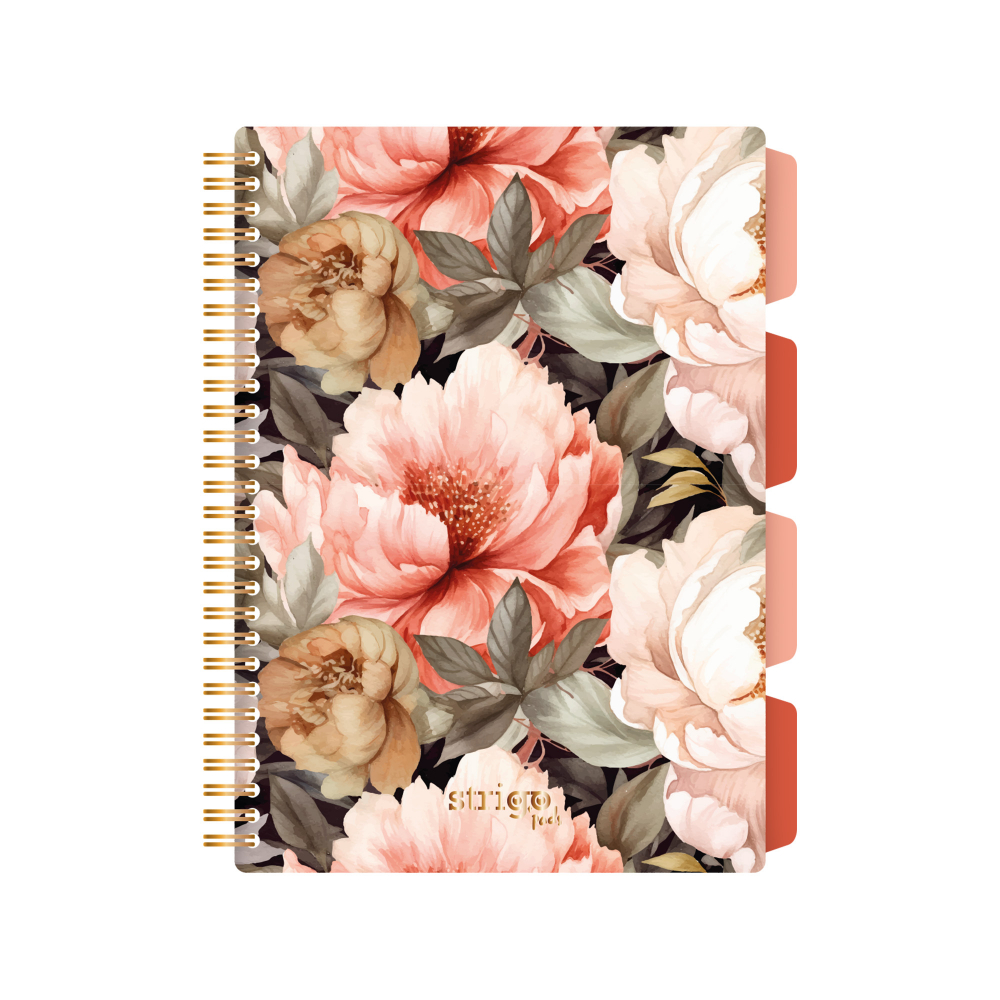 Caiet cu Spirala si Separatoare Strigo Pads Project Book Flori B5, Matematica, Bej