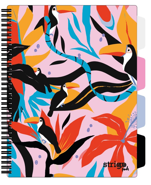 Caiet cu Spirala si Separatoare Strigo Pads Project Book Jungle A4, Matematica, Roz
