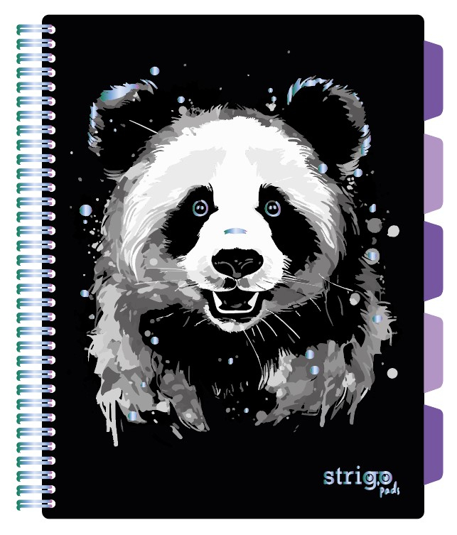 Caiet cu Spirala si Separatoare Strigo Pads Project Book PANDA A4, Matematica, 200 pag., Negru