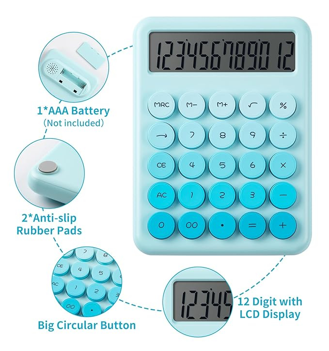 Calculator electronic cu afisare pentru scoala, birou, 12 digiti, albastru deschis,14.5x10.5 cm [4]