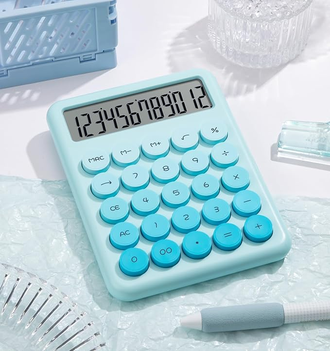 Calculator electronic cu afisare pentru scoala, birou, 12 digiti, albastru deschis,14.5x10.5 cm [2]