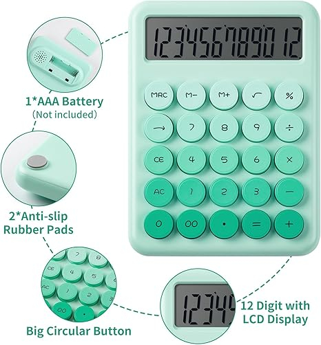 Calculator electronic cu afisare pentru scoala, birou, 12 digiti, verde deschis,14.5x10.5 cm [3]