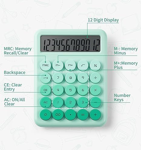 Calculator electronic cu afisare pentru scoala, birou, 12 digiti, verde deschis,14.5x10.5 cm [4]