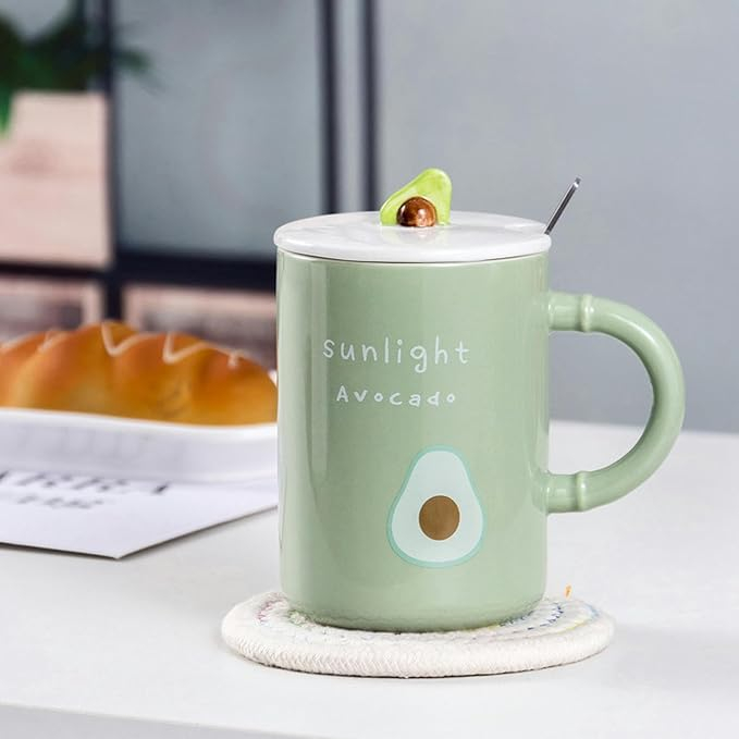 Cana cu capac si lingurita, sunlight avocado,vernil,ceramica,500 ml [2]