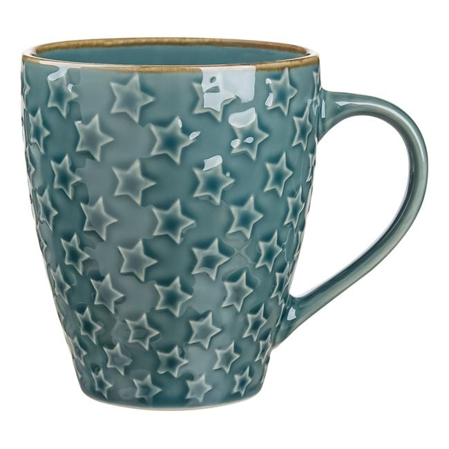 Oem Cana cu stelute pentru cafea,ceramica,albastru-gri,385 ml