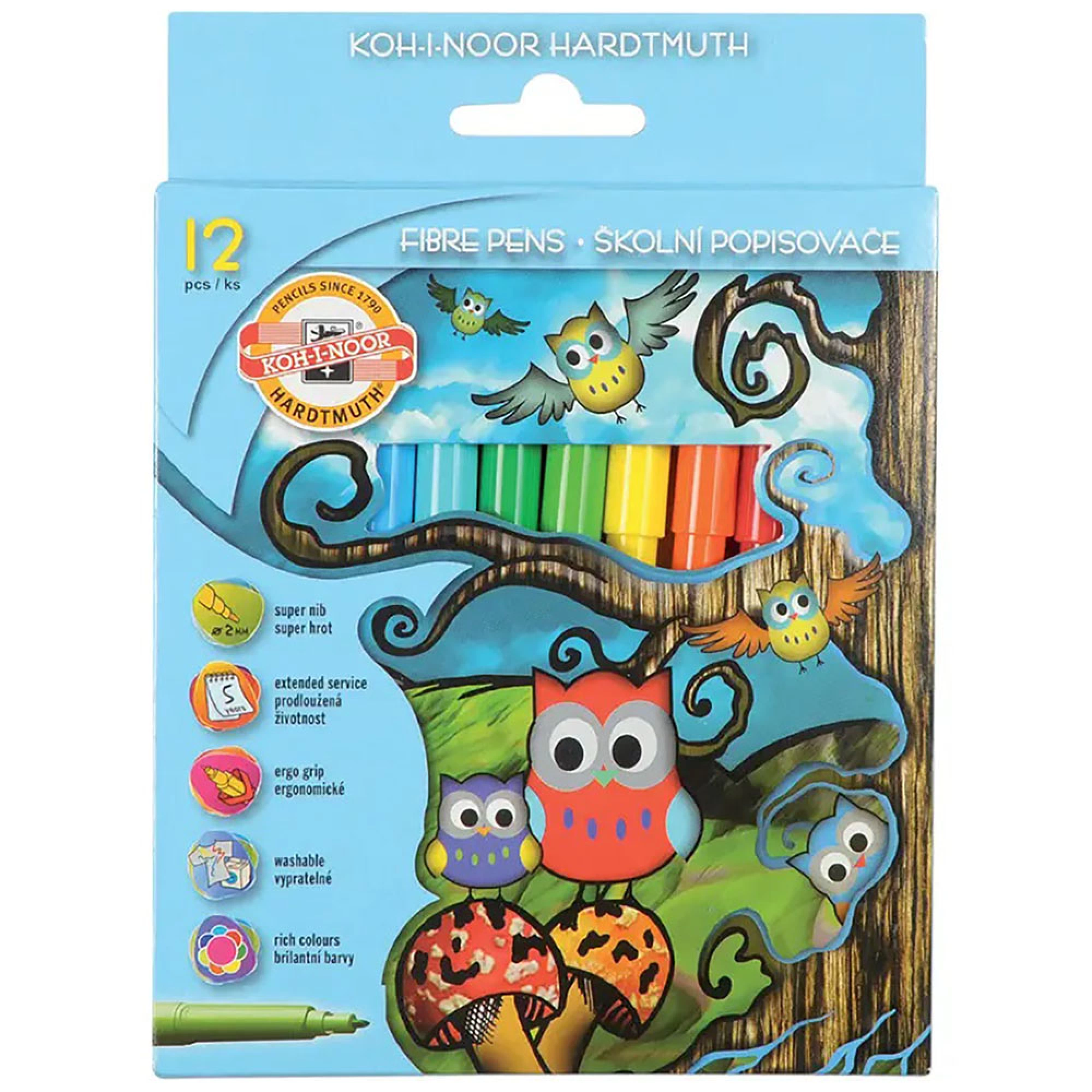 Carioci colorate copii koh-i-noor owls,12 culori set