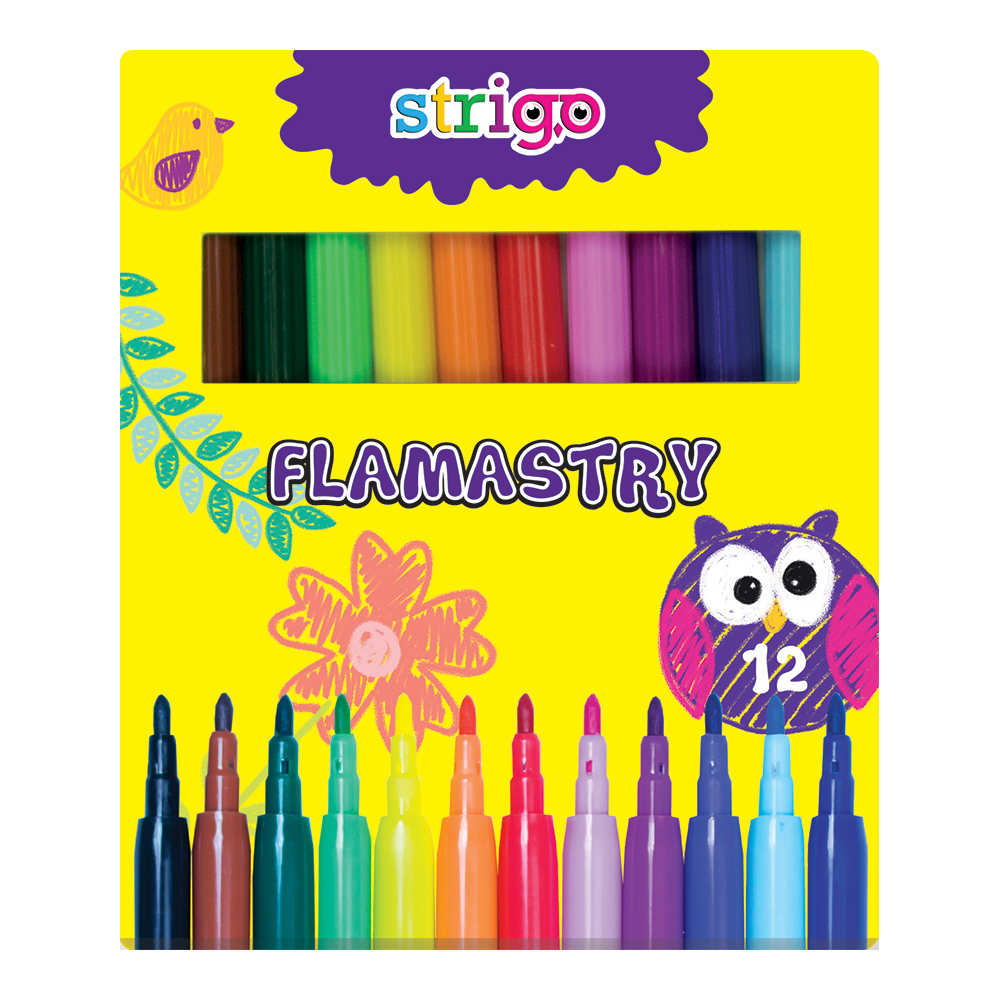 Set 12 carioci colorate Strigo, varf subtire