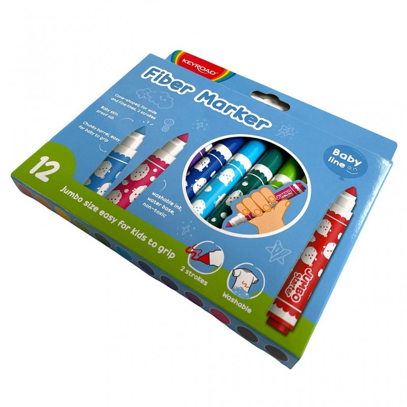 Carioci pentru textile Keyroad Baby Line Jumbo, 12 culori, non-toxic [5]