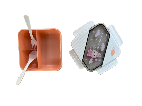 Caserola cu 3 compartimente pentru copii si tacamuri incluse, model iepuras,plastic [2]