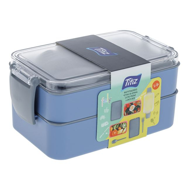 Caserola dubla cu capac si tacamuri incluse,albastru,plastic 0% BPA,900 ml [4]