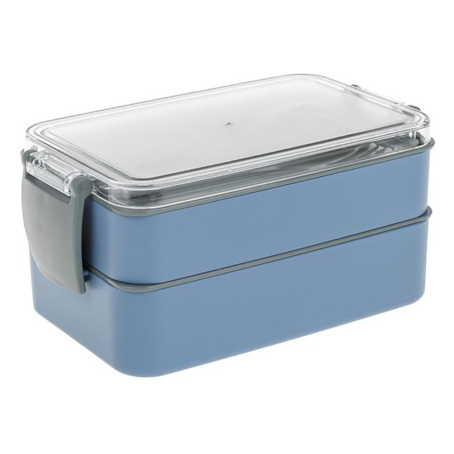 Caserola dubla cu capac si tacamuri incluse,albastru,plastic 0% BPA,900 ml [2]