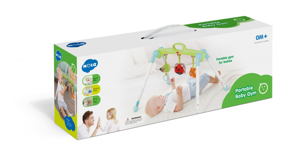 Centru de joaca portabil pentru bebelusi cu 3 jucarii incluse,55x13x20 cm
