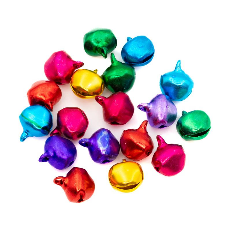 Clopotei metalici colorati  rotunzi pentru activitati crafts,12 mm,18 bucati set