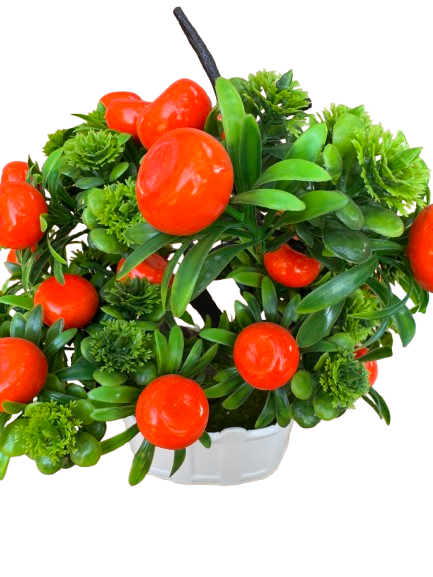 Copacel decorativ artificial cu fructe portocalii in ghiveci, plastic, 13x8x30 cm [2]