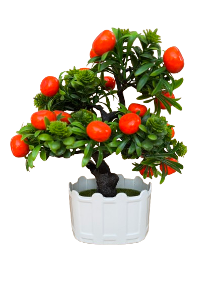 Copacel decorativ artificial cu fructe portocalii in ghiveci, plastic, 13x8x30 cm [1]