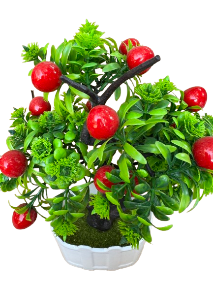 Copacel decorativ artificial cu fructe rosii in ghiveci, plastic, 13x8x30 cm [2]