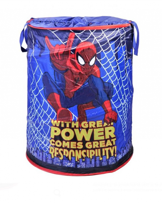 Cos pliabil cu capac pentru jucarii, Design Spiderman,46x57 cm