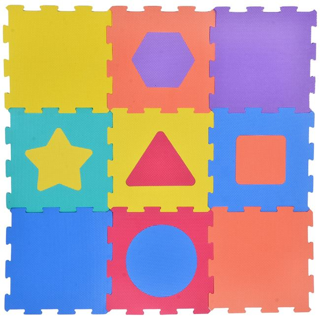 Covor de joaca tip puzzle,forme geometrice,spuma,multicolor,9 piese