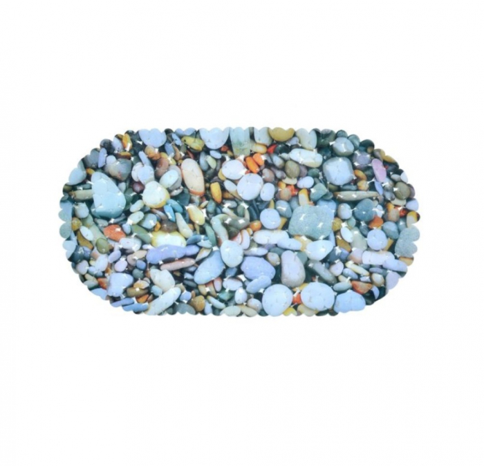 Covoras de baie oval antiderapant, design nisip de mare, pvc, 38x68 cm
