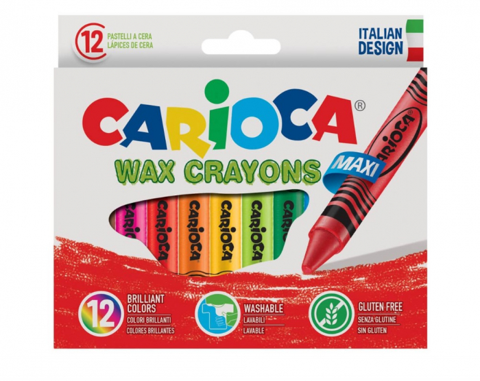 Creioane cerate groase lavabile Carioca Wax Crayons Maxi-set 12 bucati