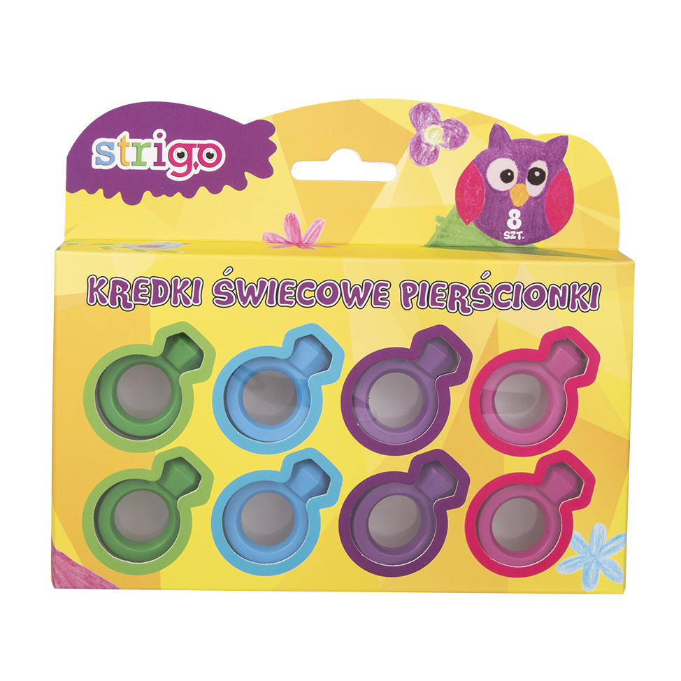 Creioane cerate Strigo in forma de inel, 8 bucati set,+2 ani