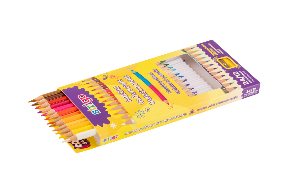 Creioane colorate duble, Strigo, 12 bucati, 24 culori, triunghiulare, cu ascutitoare [3]