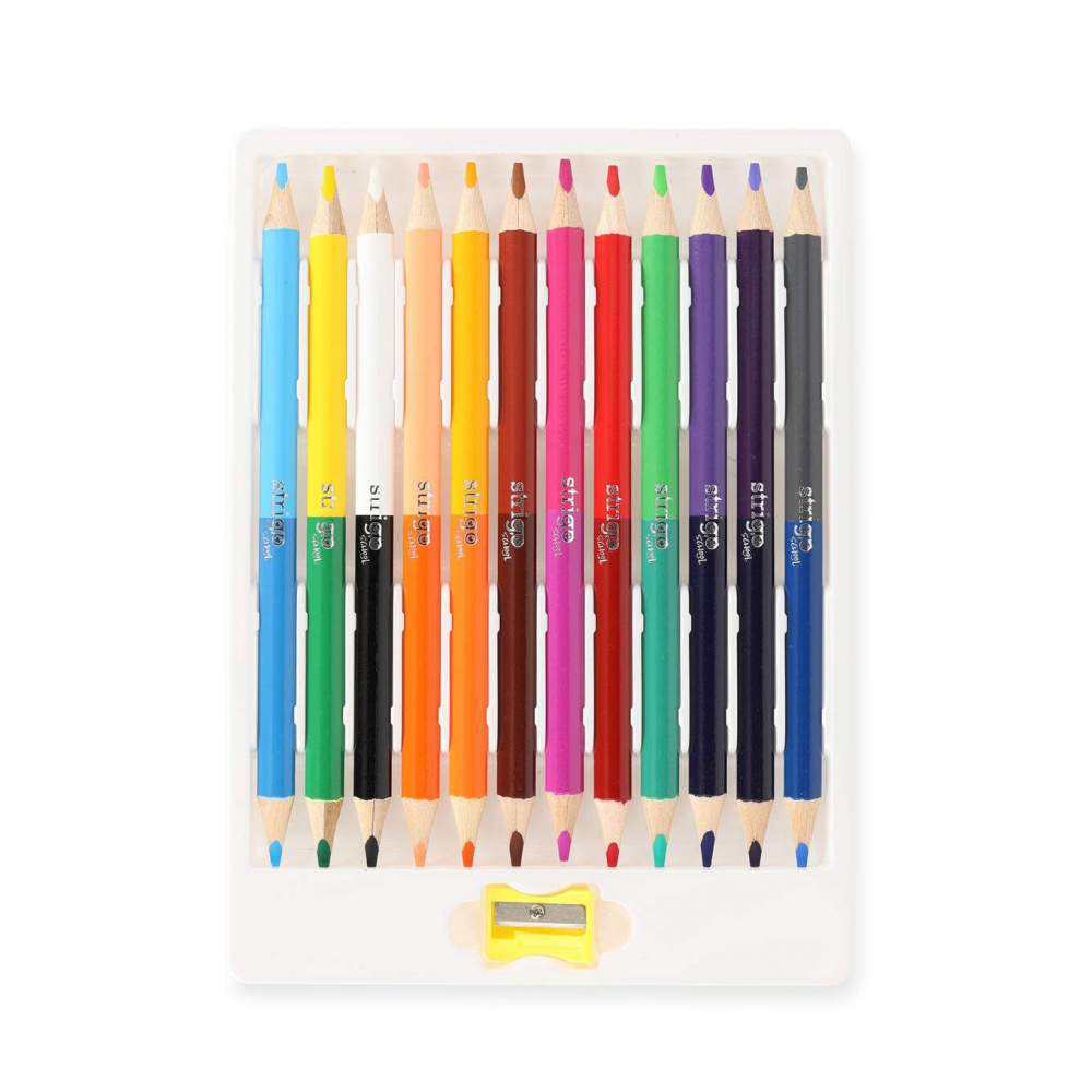 Creioane colorate duble Strigo Jumbo, 12 buc, 24 culori, cu ascuțitoare [4]