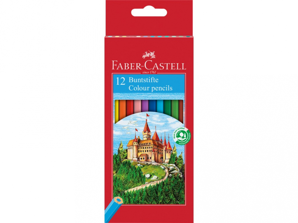 Creioane colorate Faber-Castell 12 set, hexagonale, cutie carton