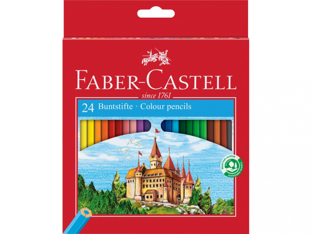 Creioane colorate Faber-Castell 24 set, hexagonale, cutie carton