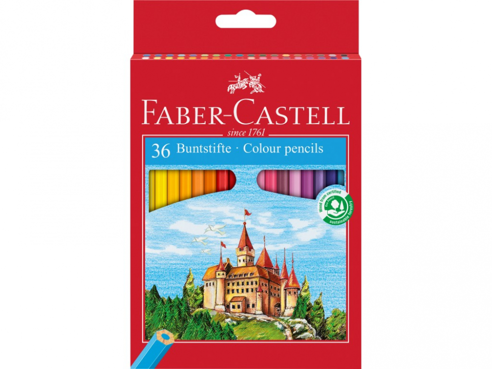 Creioane Faber-Castell 36 culori set, hexagonale, cutie carton