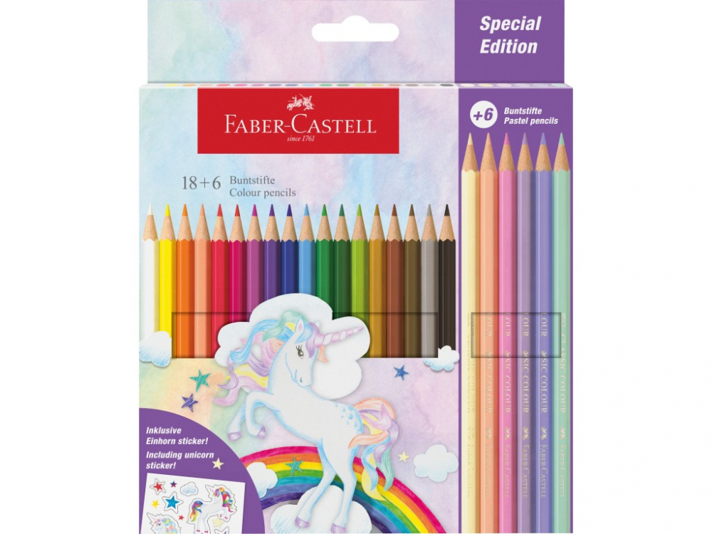 Creioane colorate Faber-Castell Unicorni 18+6 set, cu stickere