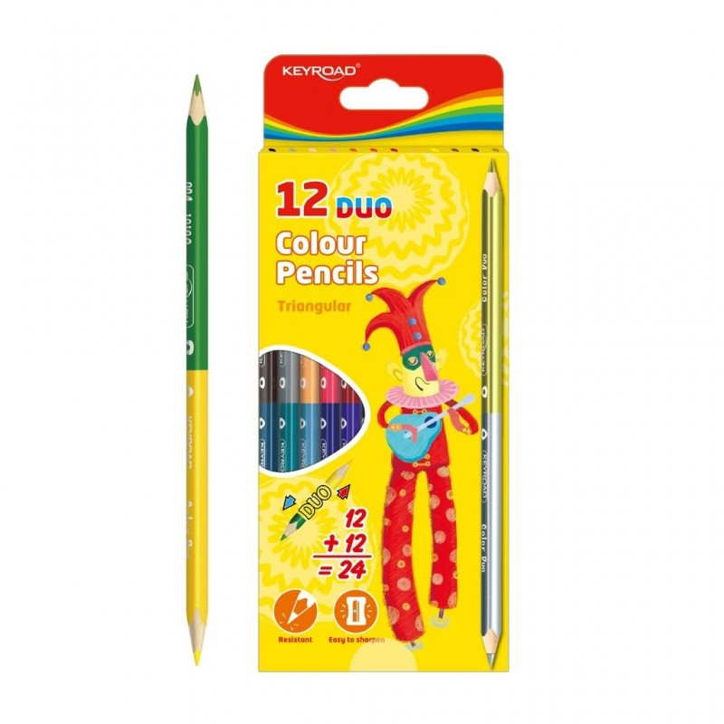 Creioane colorate Keyroad Duo, 2 capete, 24 culori, blister carton