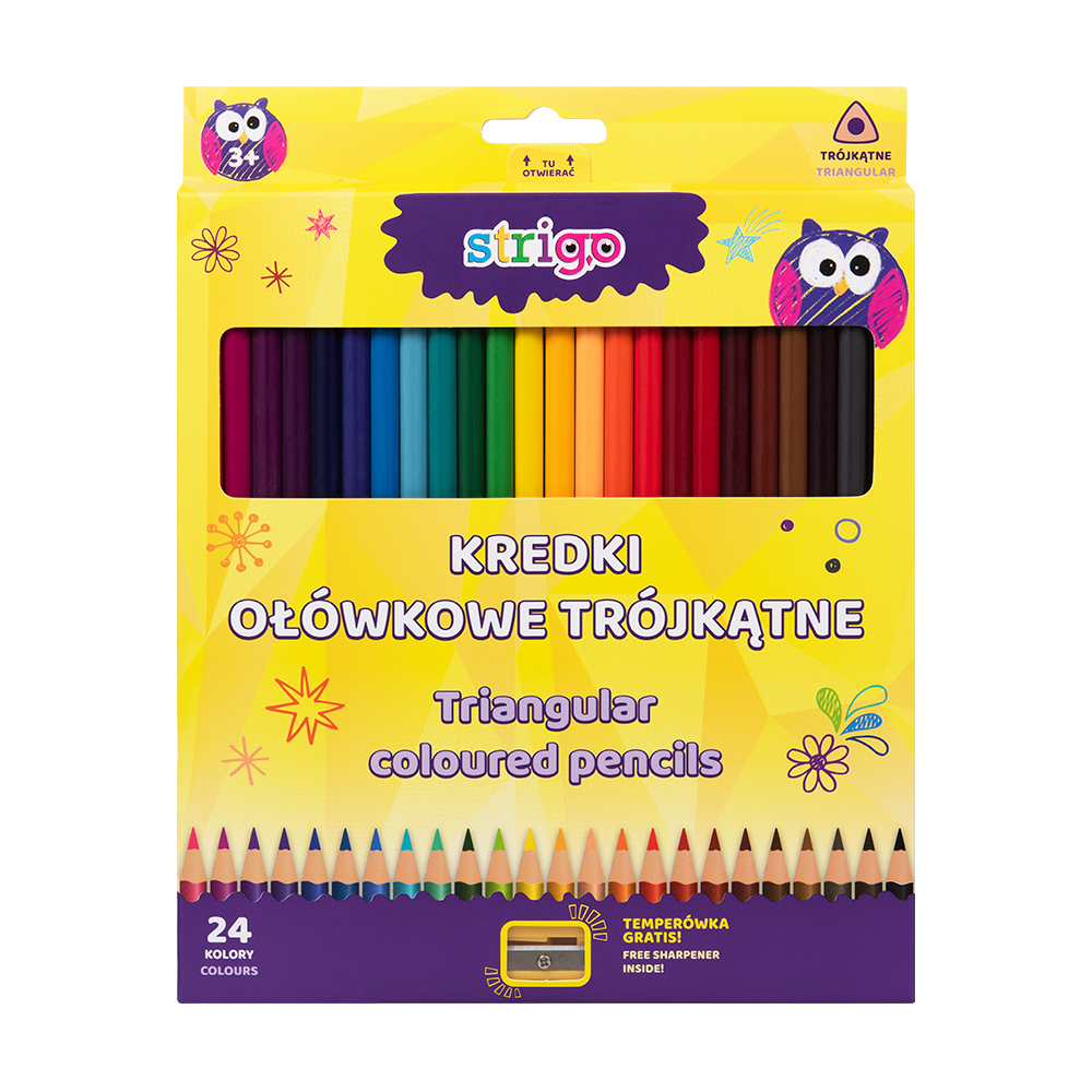 Creioane colorate Strigo cu ascutitoare inclusa, 24 culori set