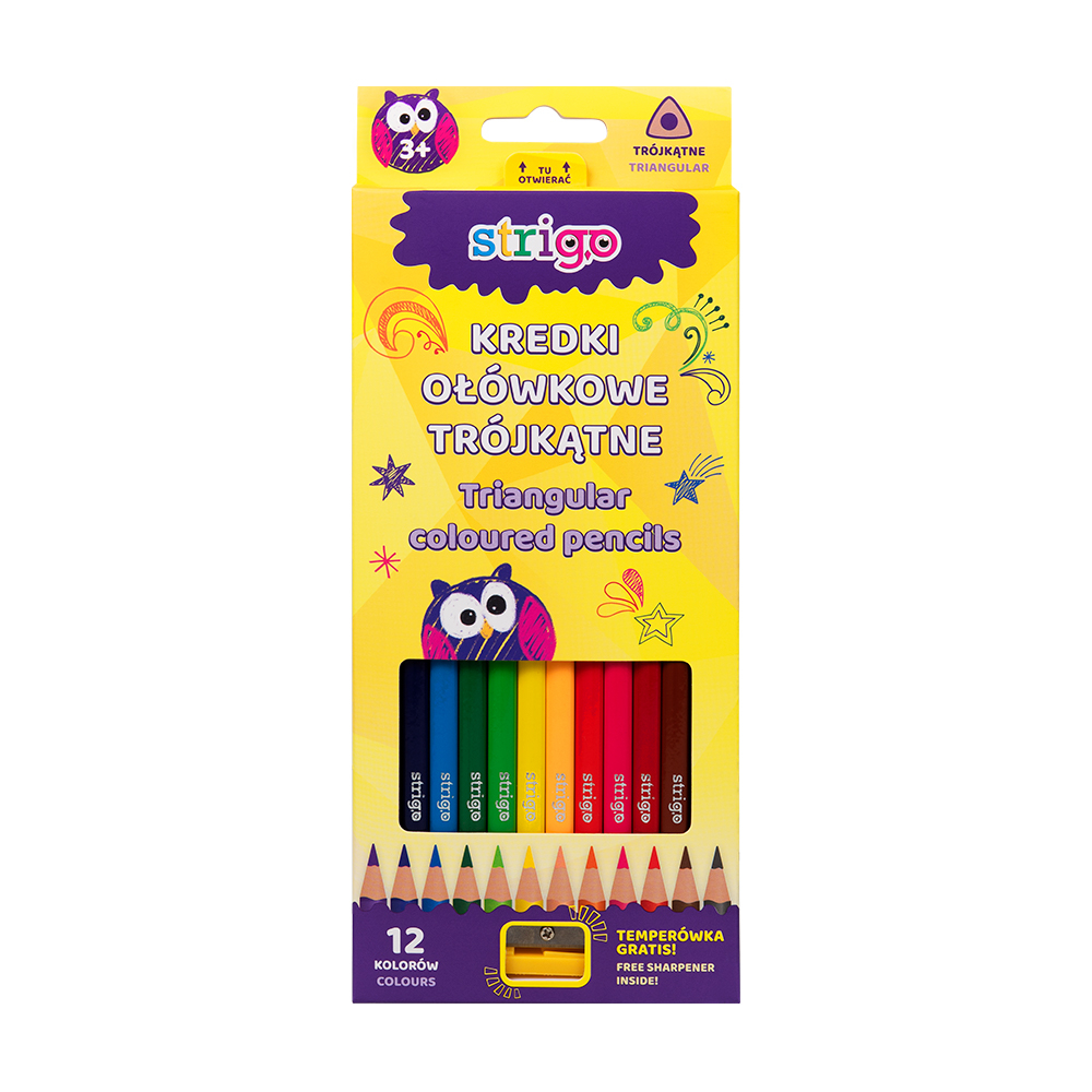 Creioane colorate Strigo cu ascutitoare, 12 culori set