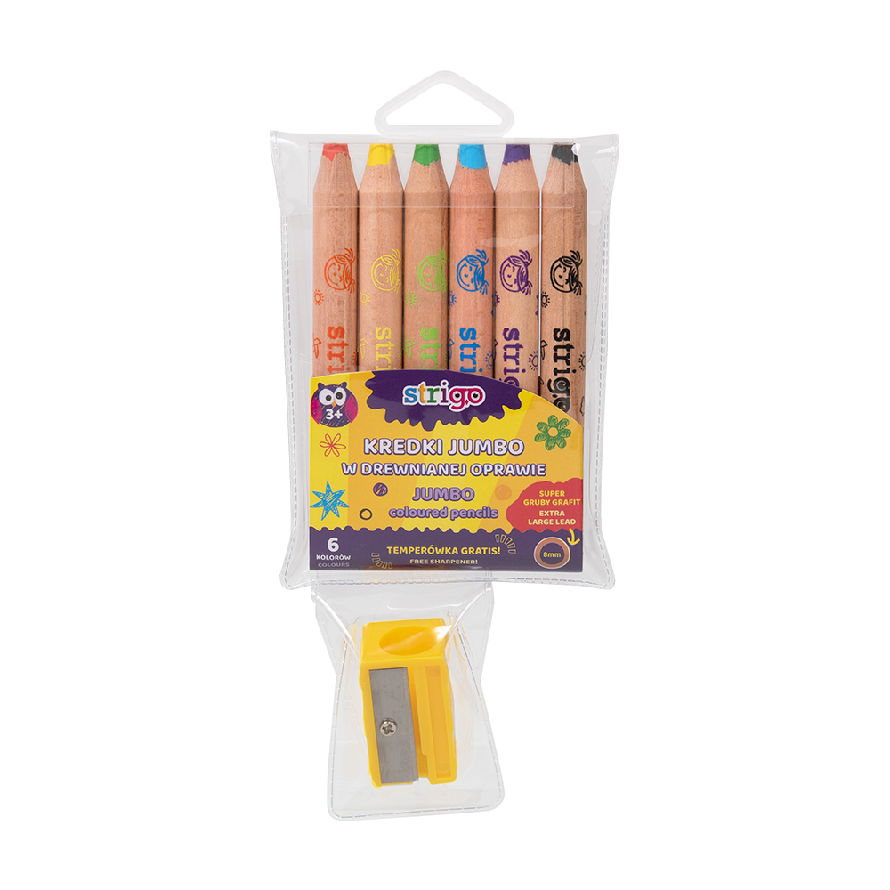 Creioane colorate Strigo Jumbo, 6 culori + ascuțitoare [1]
