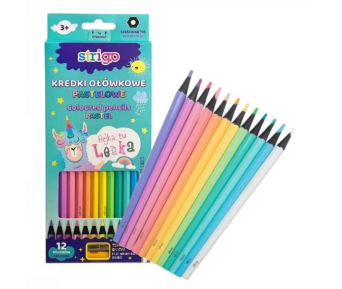 Creioane colorate Strigo pastele,ascutitoare inclusa,12 culori set