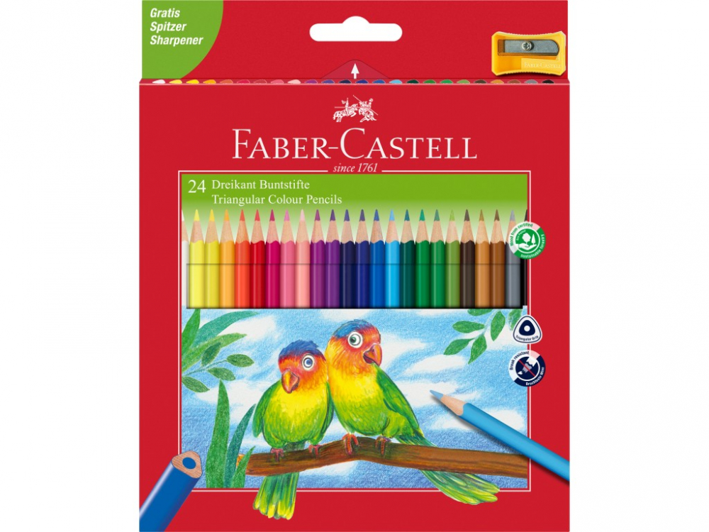 Creioane Faber-Castell 24 set, triunghiulare + ascutitoare eco