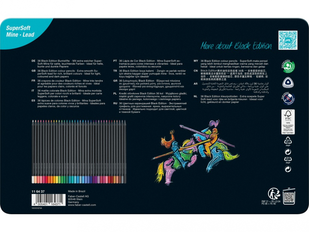 Creioane Black Edition Faber-Castell 36/set, cutie metal, triunghiulare [3]