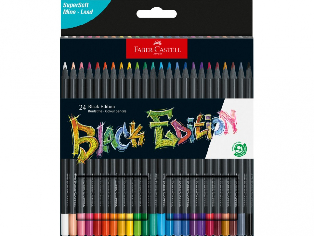 Creioane Black Edition Faber-Castell 24 set, triunghiulare, culori intense