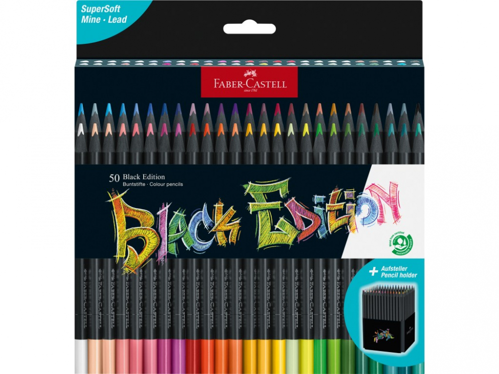 Creioane Black Edition Faber-Castell 50 set, triunghiulare, suport carton