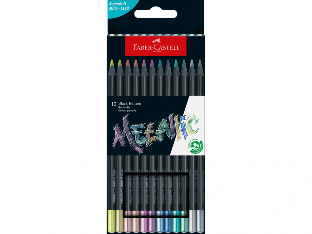 Creioane Faber-Castell Black Edition metalizate 12 set, triunghiulare