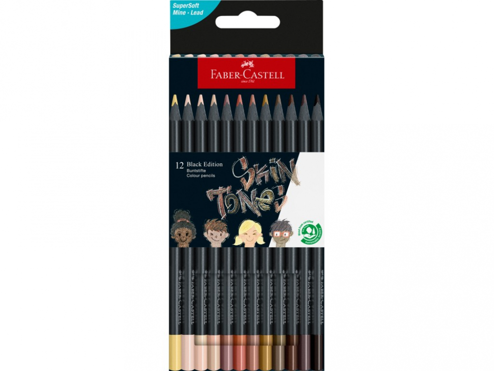 Creioane Faber-Castell Black Edition Skin Tones 12 set, triunghiulare
