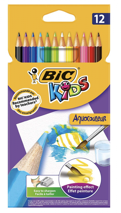 Creioane colorate lungi 12 culori, bic aquacouleur