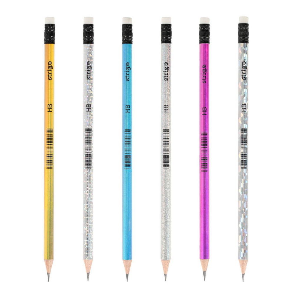 Creion Strigo HB cu guma, corp holografic,diverse culori