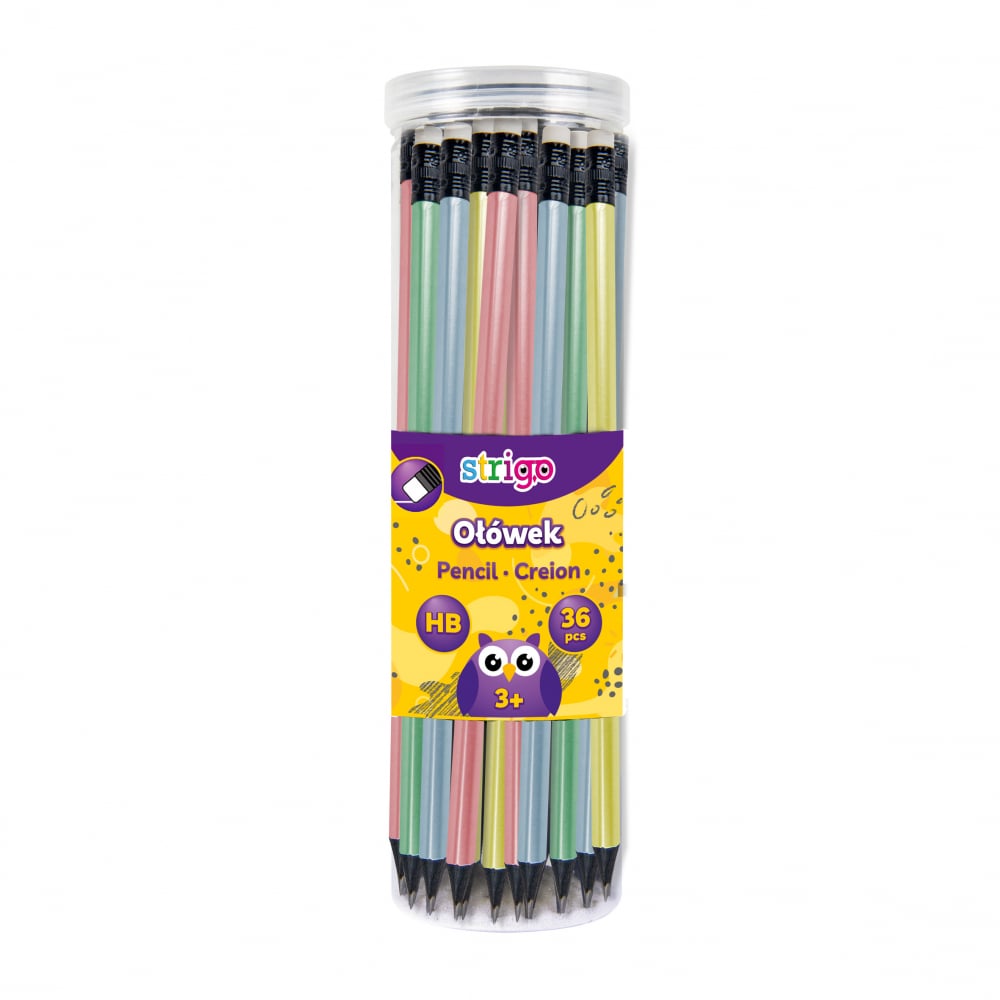 Creion Strigo HB cu gumă, lemn negru, corp pastel metalic [2]