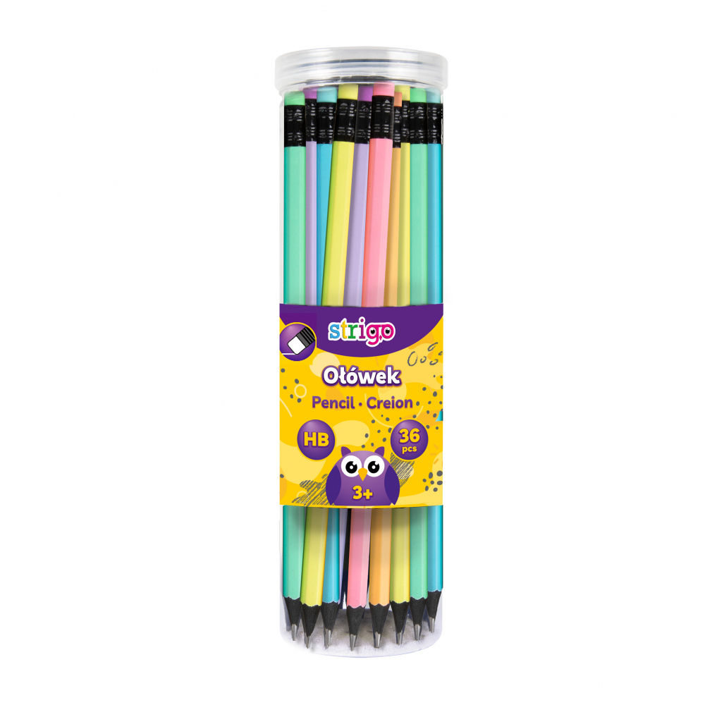 Creion Strigo HB cu gumă multicoloră, lemn negru, corp pastel [2]