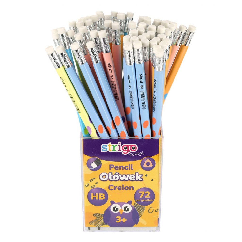 Creioane Strigo plastic HB, cu grip și gumă, culori mix [8]
