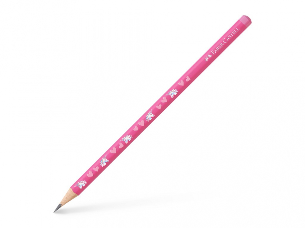Creion grafit HB Unicorni Faber-Castell, triunghiular, roz