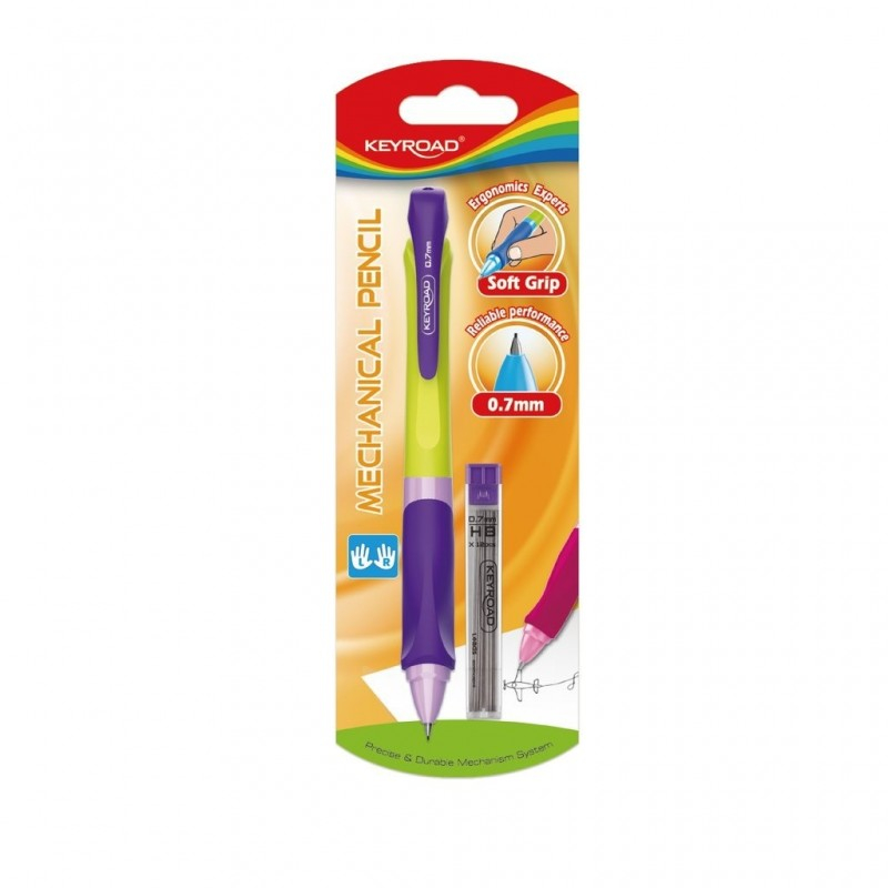 Creion mecanic 0.7mm, grip ergonomic, corp plastic diverse culori, blister (+1 set mine)